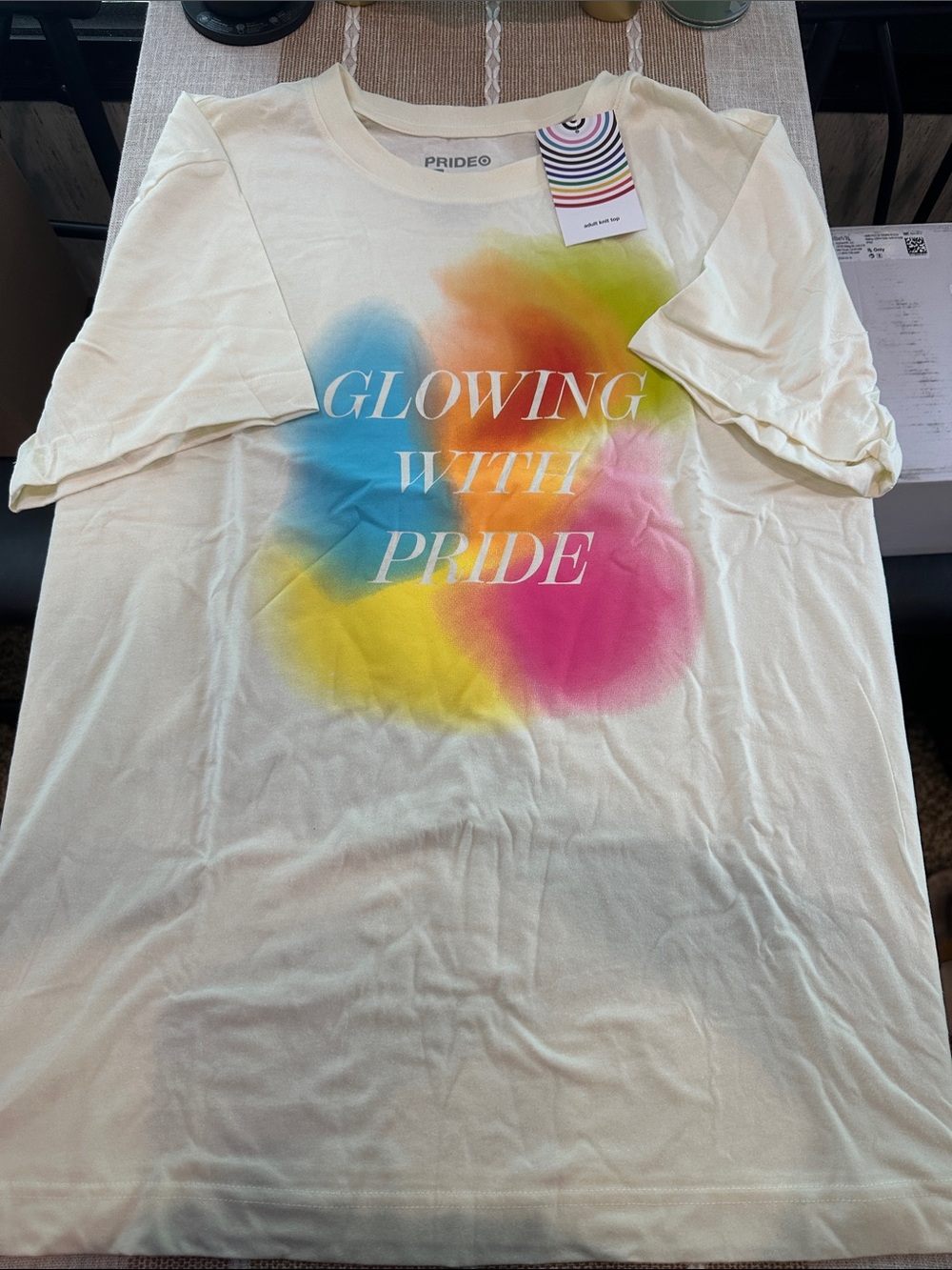 "Glowing With Pride" Cream Tee - Multicolor Print
